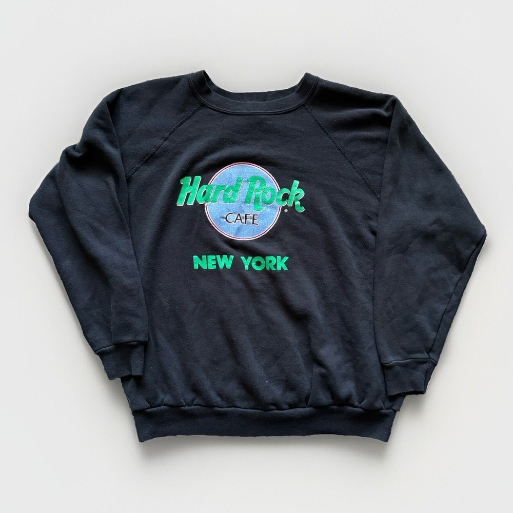 Hard‎ Rock Cafe Sweatshirt Size XL Black Green 90s Vtg New York Crewneck